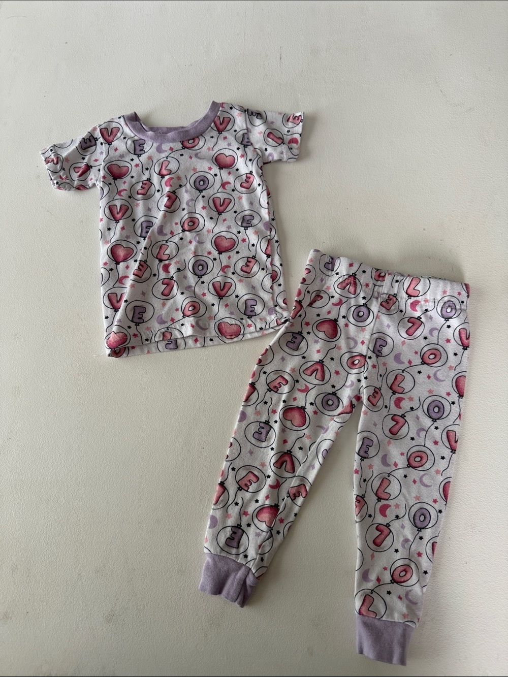 Mon Petit- Kids Pink & Purple Heart-Print Pajama Set